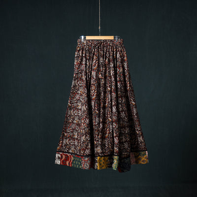 Bagru Hand Block Print 24 Kali Cotton Long Skirt with Patchwork Border 118