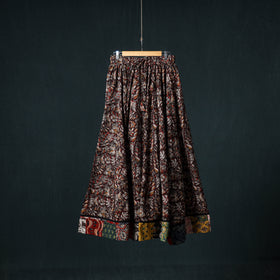 Bagru Hand Block Print 24 Kali Cotton Long Skirt with Patchwork Border 118