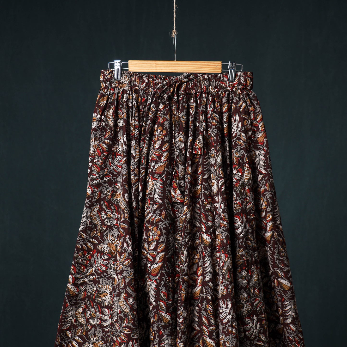 Bagru Hand Block Print 24 Kali Cotton Long Skirt with Patchwork Border 118