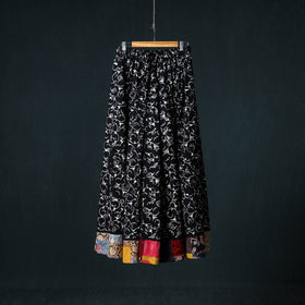 Bagru Hand Block Print 24 Kali Cotton Long Skirt with Patchwork Border 119