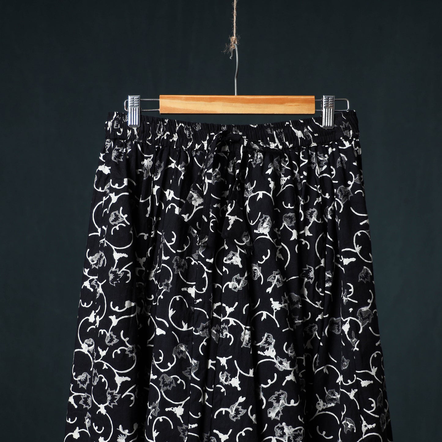 Bagru Hand Block Print 24 Kali Cotton Long Skirt with Patchwork Border 119