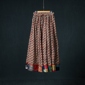 Bagru Hand Block Print 24 Kali Cotton Long Skirt with Patchwork Border 120
