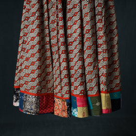 Bagru Hand Block Print 24 Kali Cotton Long Skirt with Patchwork Border 120