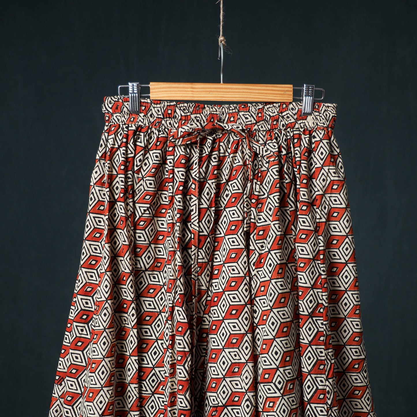 Bagru Hand Block Print 24 Kali Cotton Long Skirt with Patchwork Border 120