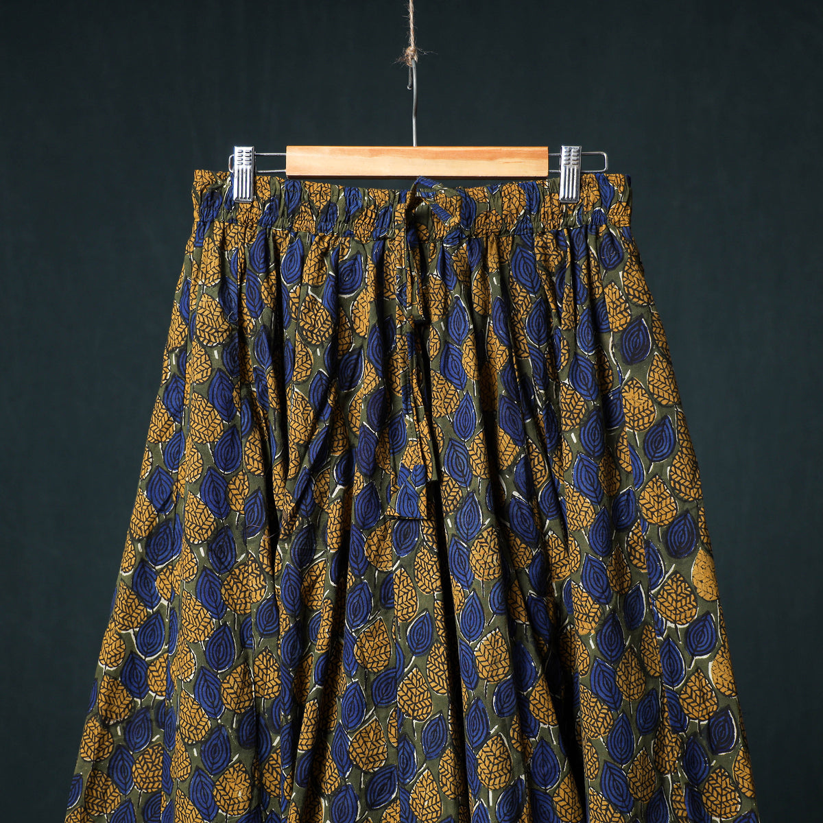 Bagru Hand Block Print 24 Kali Cotton Long Skirt with Patchwork Border 121