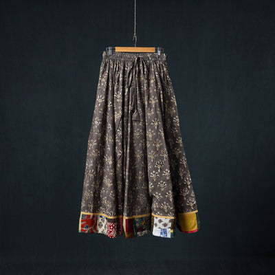 Bagru Hand Block Print 24 Kali Cotton Long Skirt with Patchwork Border 122