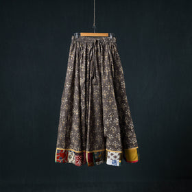 Bagru Hand Block Print 24 Kali Cotton Long Skirt with Patchwork Border 122