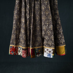 Bagru Hand Block Print 24 Kali Cotton Long Skirt with Patchwork Border 122