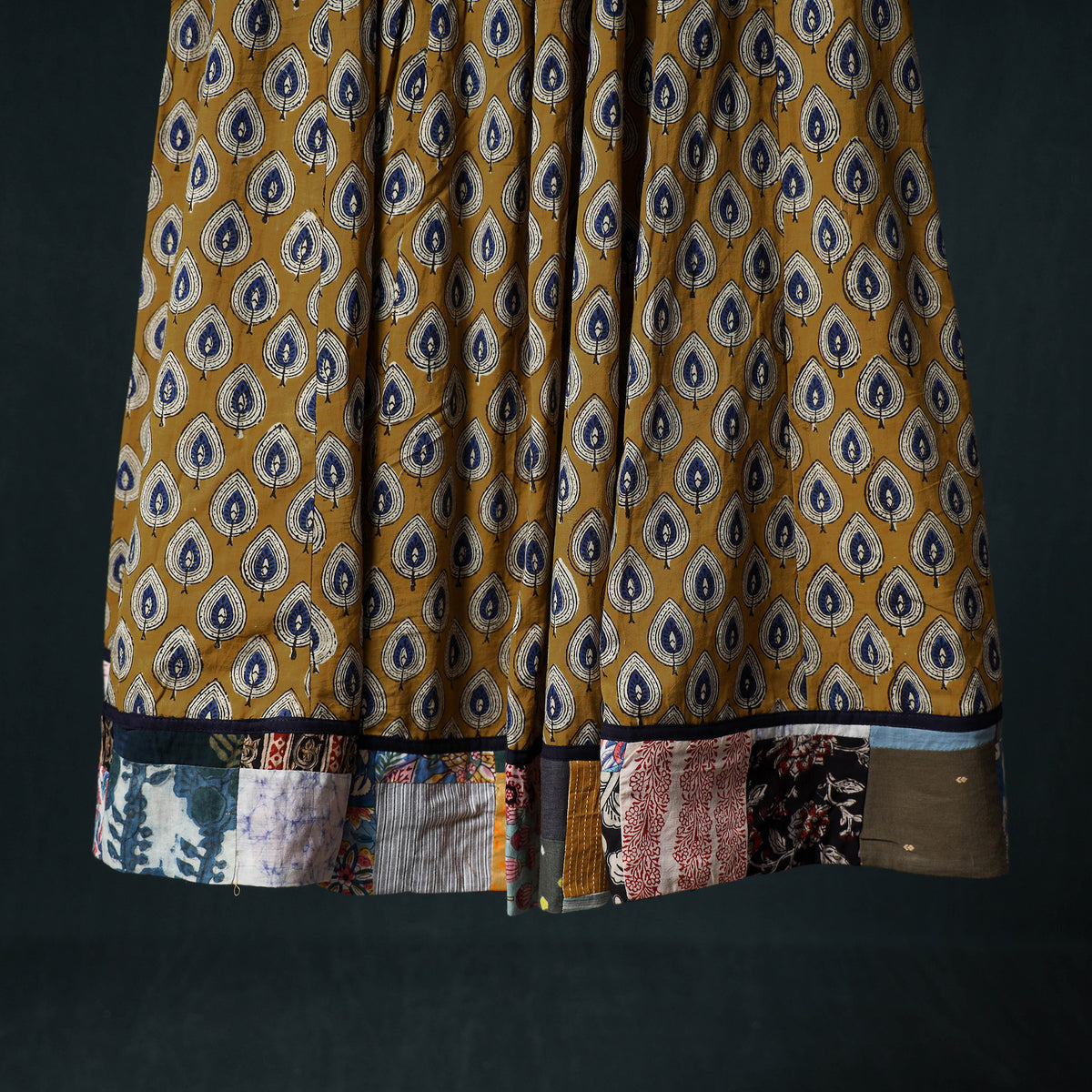 Bagru Hand Block Print 24 Kali Cotton Long Skirt with Patchwork Border 123