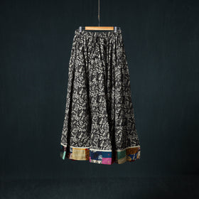 Bagru Hand Block Print 24 Kali Cotton Long Skirt with Patchwork Border 124