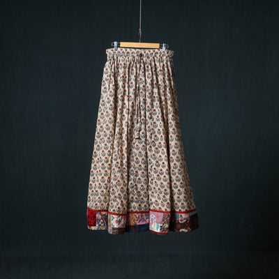 Bagru Hand Block Print 24 Kali Cotton Long Skirt with Patchwork Border 125