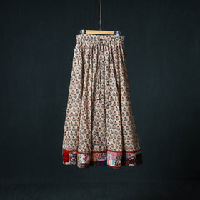 Bagru Hand Block Print 24 Kali Cotton Long Skirt with Patchwork Border 125