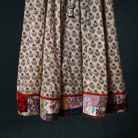 Bagru Hand Block Print 24 Kali Cotton Long Skirt with Patchwork Border 125