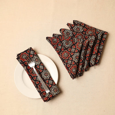 Set of 4 Ajrakh Print Cotton Table Napkin  (17 x 17 in) 77