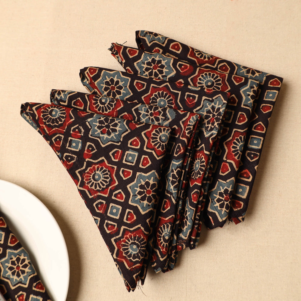 Set of 4 Ajrakh Print Cotton Table Napkin  (17 x 17 in) 77