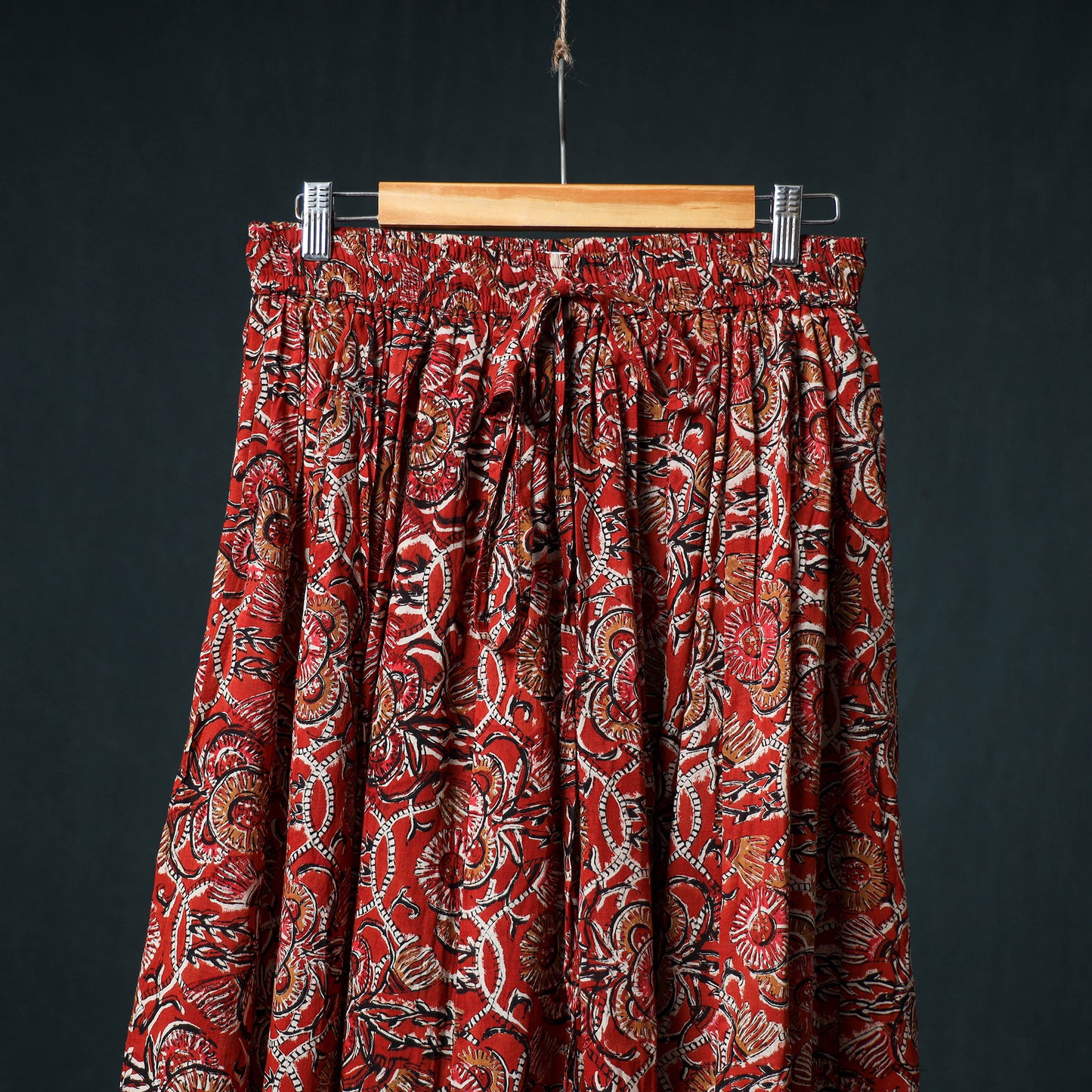 Bagru Hand Block Print 24 Kali Cotton Long Skirt with Patchwork Border 126