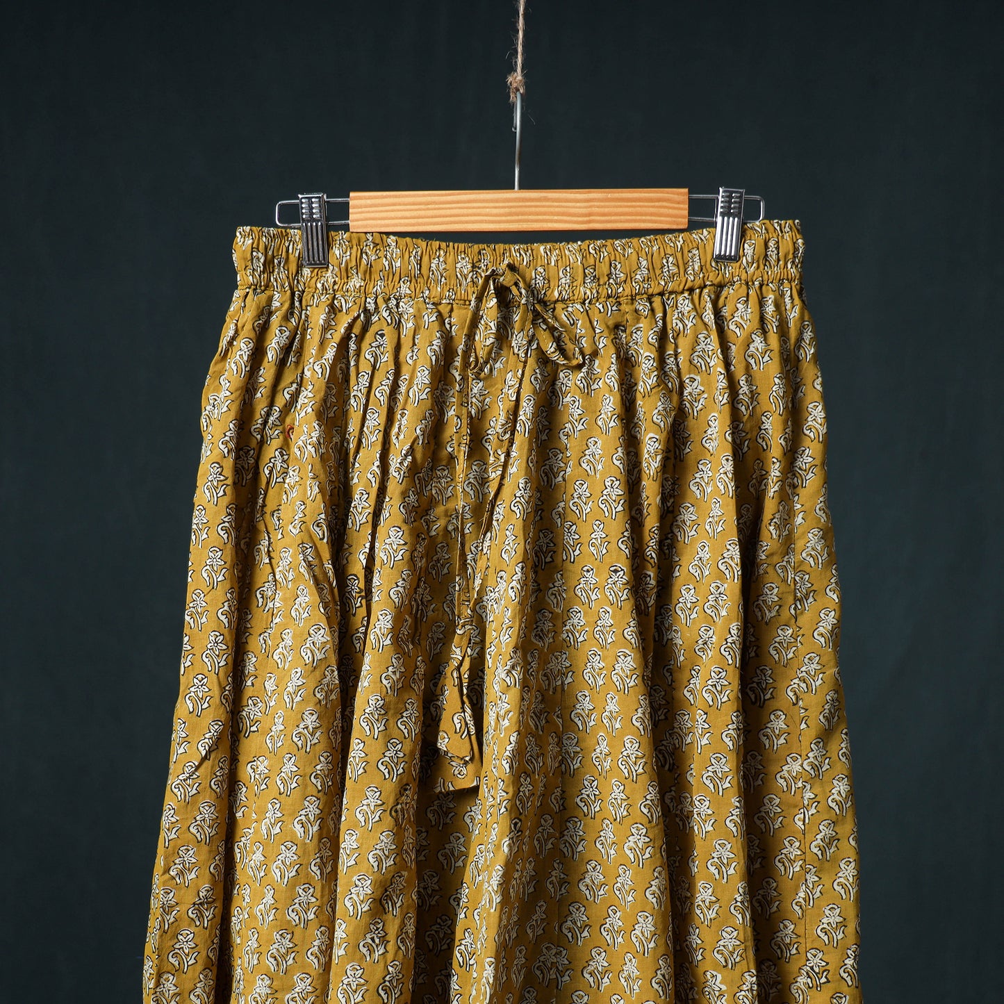 Bagru Hand Block Print 24 Kali Cotton Long Skirt with Patchwork Border 127