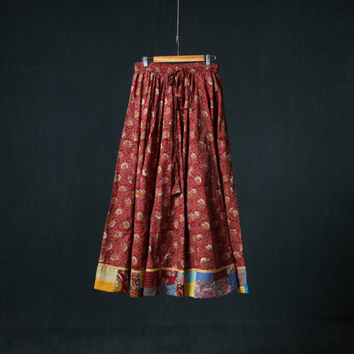 Bagru Hand Block Print 24 Kali Cotton Long Skirt with Patchwork Border 128