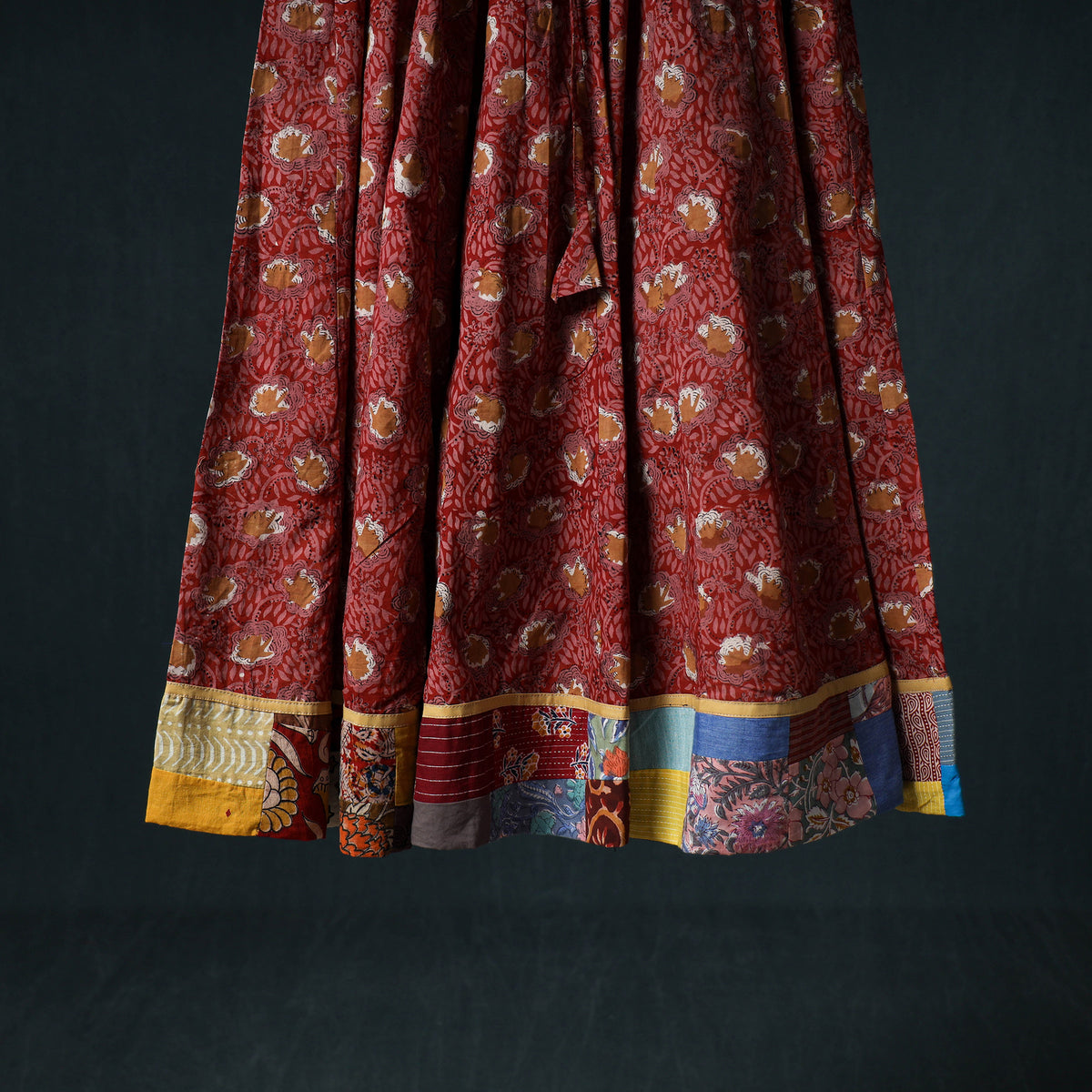Bagru Hand Block Print 24 Kali Cotton Long Skirt with Patchwork Border 128