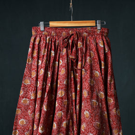 Bagru Hand Block Print 24 Kali Cotton Long Skirt with Patchwork Border 128