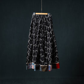 Bagru Hand Block Print 24 Kali Cotton Long Skirt with Patchwork Border 129