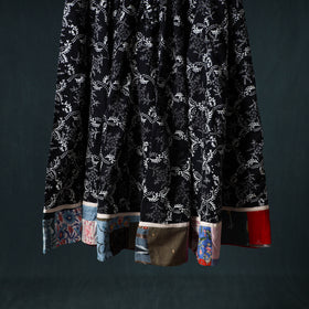 Bagru Hand Block Print 24 Kali Cotton Long Skirt with Patchwork Border 129