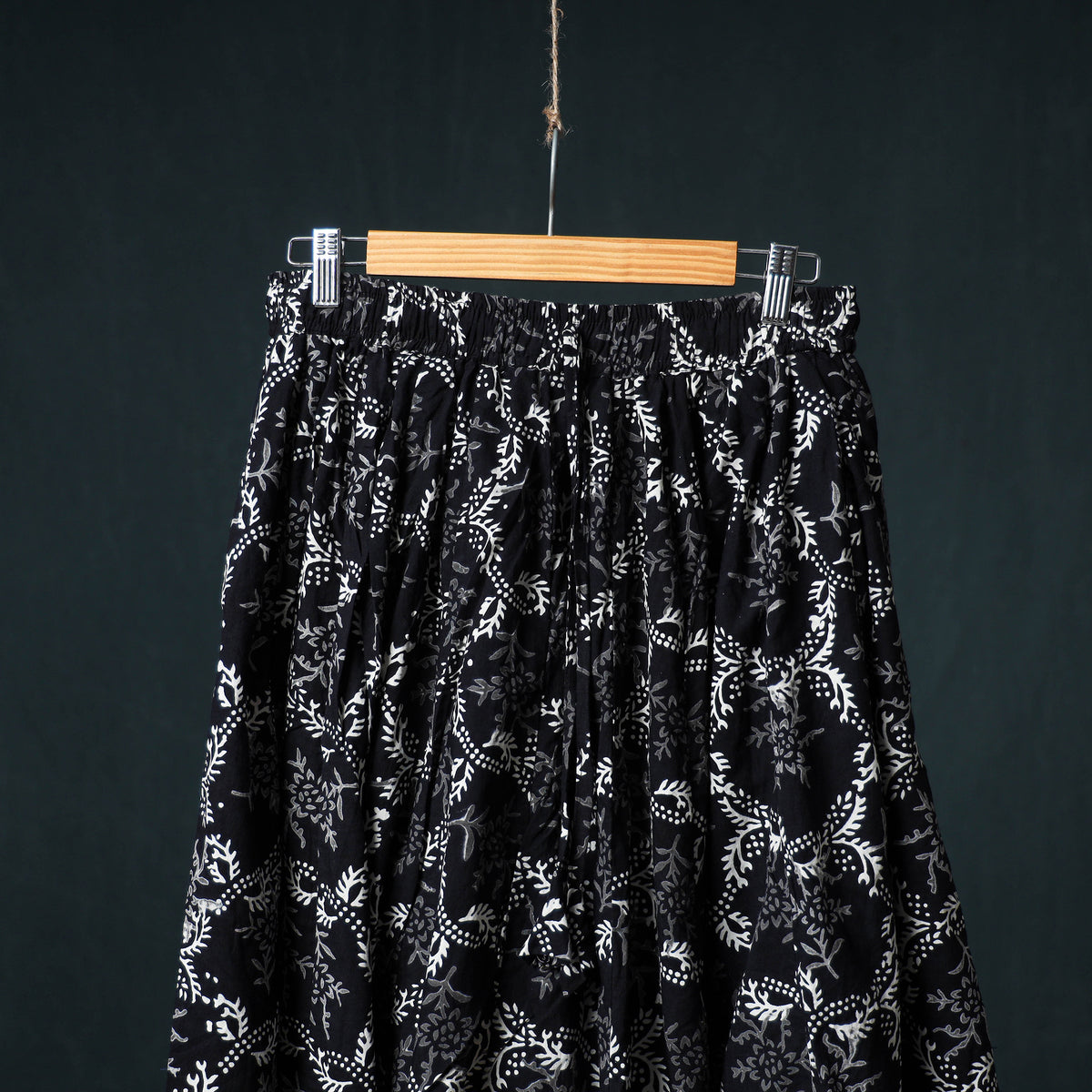 Bagru Hand Block Print 24 Kali Cotton Long Skirt with Patchwork Border 129
