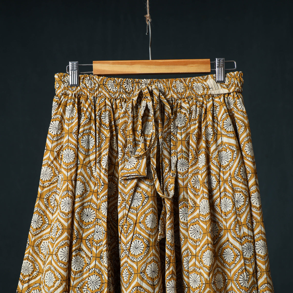 Bagru Hand Block Print 24 Kali Cotton Long Skirt with Patchwork Border 130