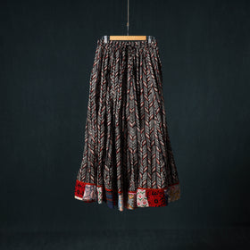 Bagru Hand Block Print 24 Kali Cotton Long Skirt with Patchwork Border 131