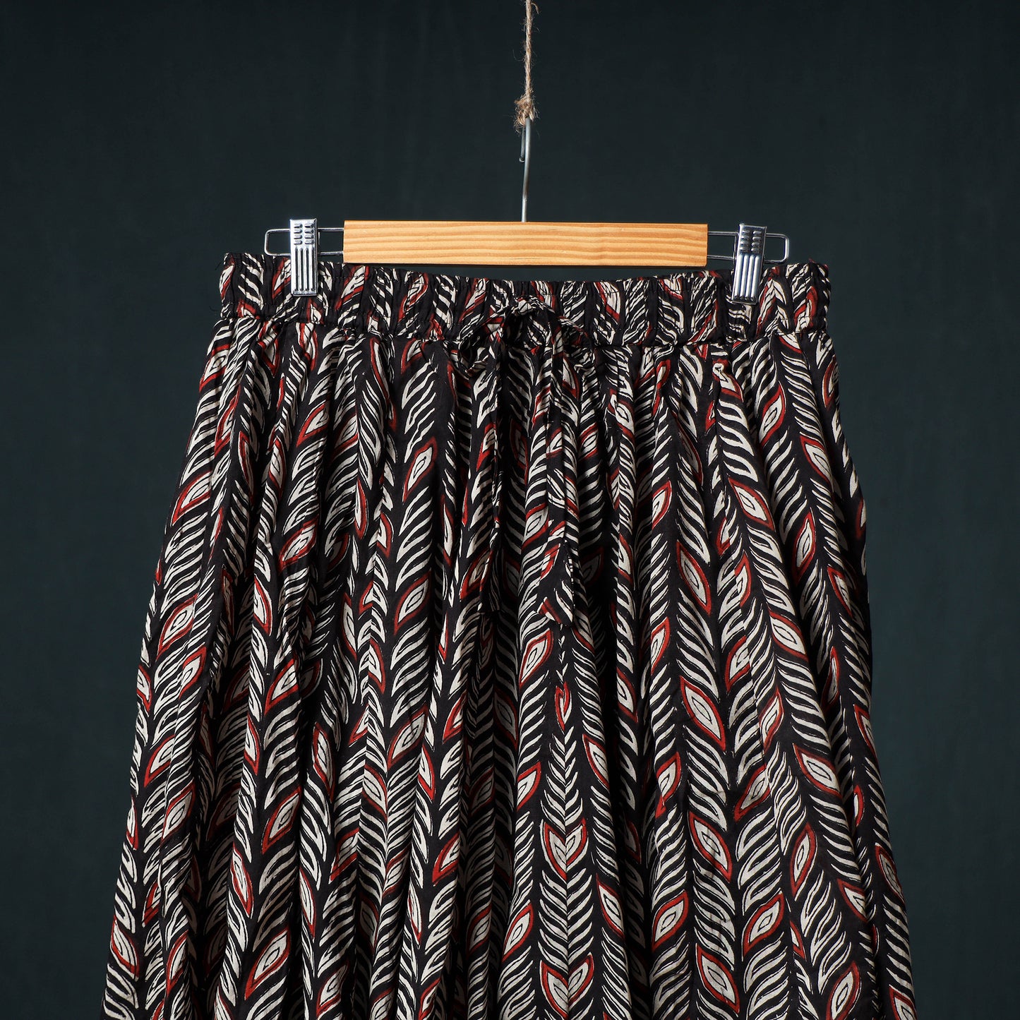 Bagru Hand Block Print 24 Kali Cotton Long Skirt with Patchwork Border 131