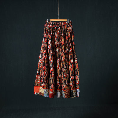 Bagru Hand Block Print 24 Kali Cotton Long Skirt with Patchwork Border 132