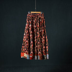 Bagru Hand Block Print 24 Kali Cotton Long Skirt with Patchwork Border 132