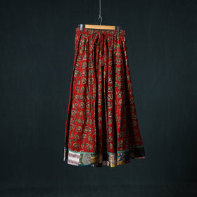 Bagru Hand Block Print 24 Kali Cotton Long Skirt with Patchwork Border 133