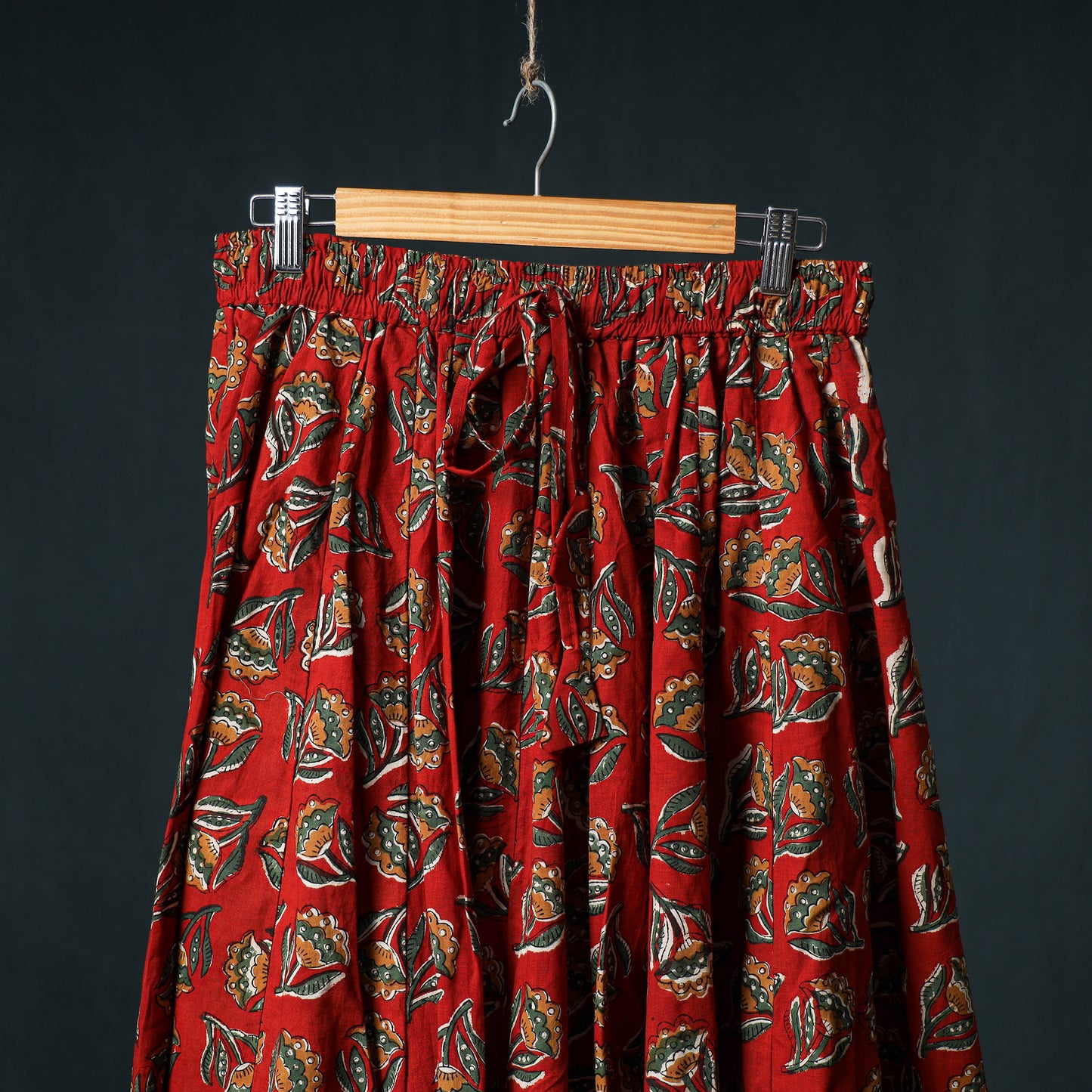 Bagru Hand Block Print 24 Kali Cotton Long Skirt with Patchwork Border 133