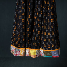 Bagru Hand Block Print 24 Kali Cotton Long Skirt with Patchwork Border 134