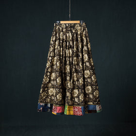 Bagru Hand Block Print 24 Kali Cotton Long Skirt with Patchwork Border 135