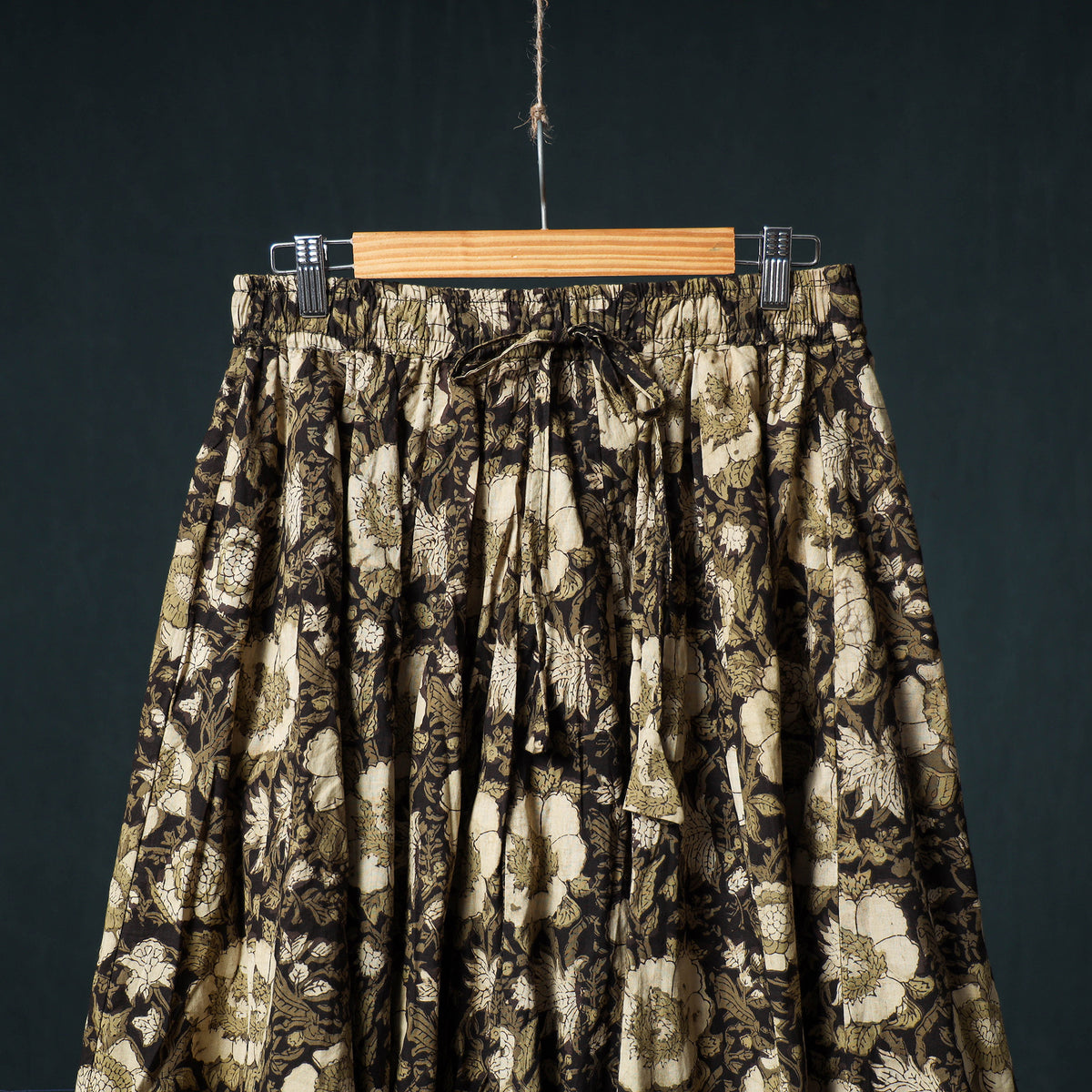 Bagru Hand Block Print 24 Kali Cotton Long Skirt with Patchwork Border 135