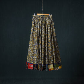 Bagru Hand Block Print 24 Kali Cotton Long Skirt with Patchwork Border 136
