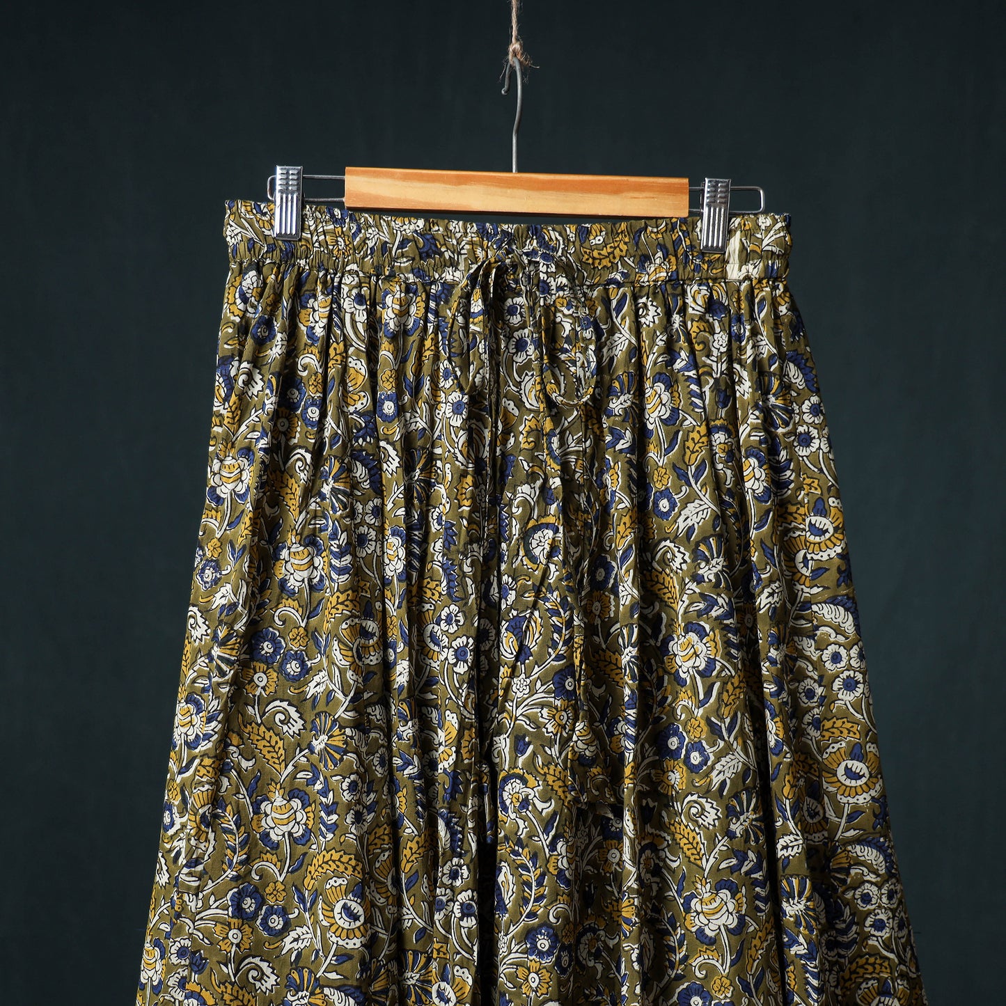 Bagru Hand Block Print 24 Kali Cotton Long Skirt with Patchwork Border 136
