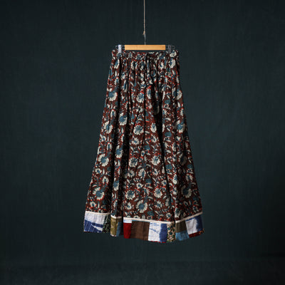 Bagru Hand Block Print 24 Kali Cotton Long Skirt with Patchwork Border 137