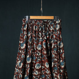 Bagru Hand Block Print 24 Kali Cotton Long Skirt with Patchwork Border 137