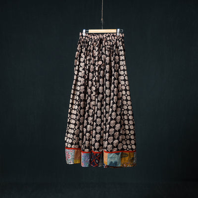Bagru Hand Block Print 24 Kali Cotton Long Skirt with Patchwork Border 138