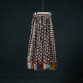 Bagru Hand Block Print 24 Kali Cotton Long Skirt with Patchwork Border 138