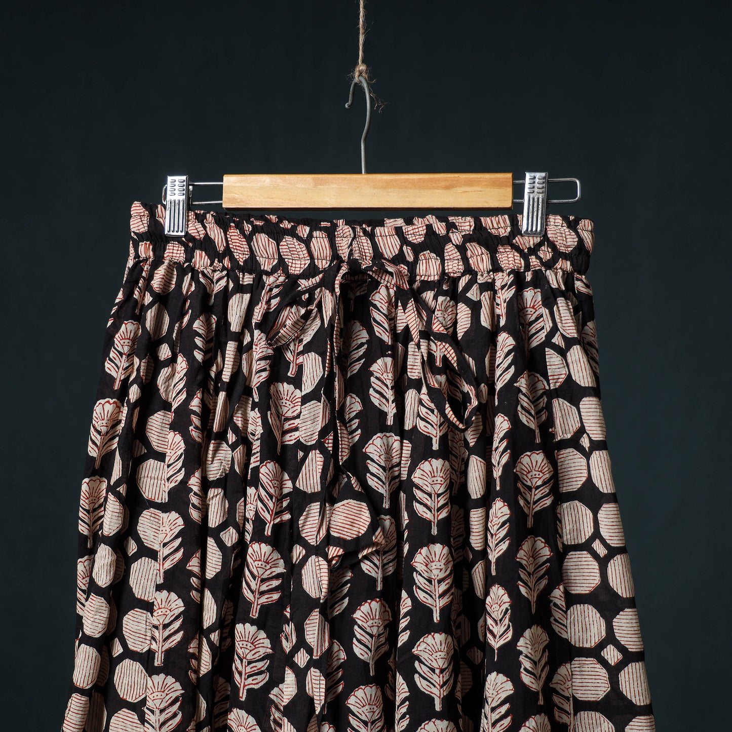 Bagru Hand Block Print 24 Kali Cotton Long Skirt with Patchwork Border 138