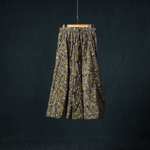 Green - Bagru Hand Block Print 24 Kali Cotton Long Skirt 149