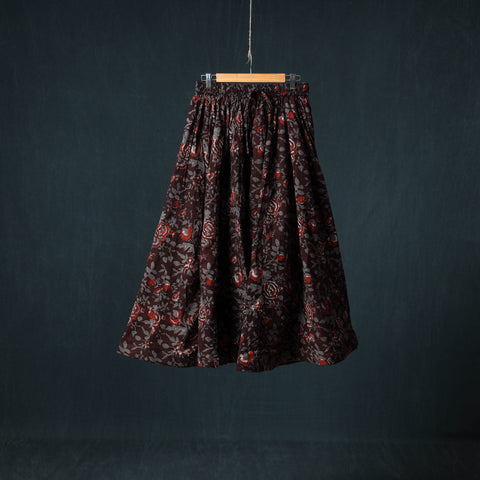 Maroon - Bagru Hand Block Print 24 Kali Cotton Long Skirt 148