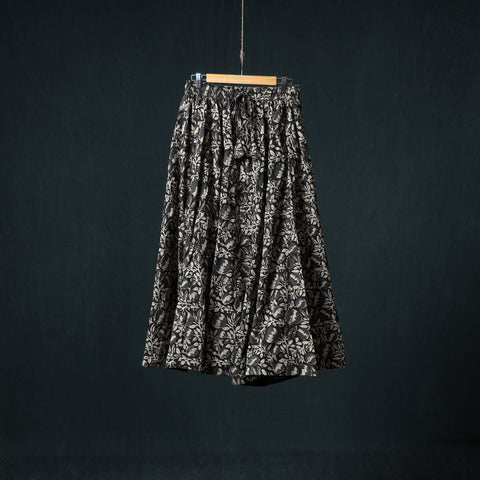 Black - Bagru Hand Block Print 24 Kali Cotton Long Skirt 146