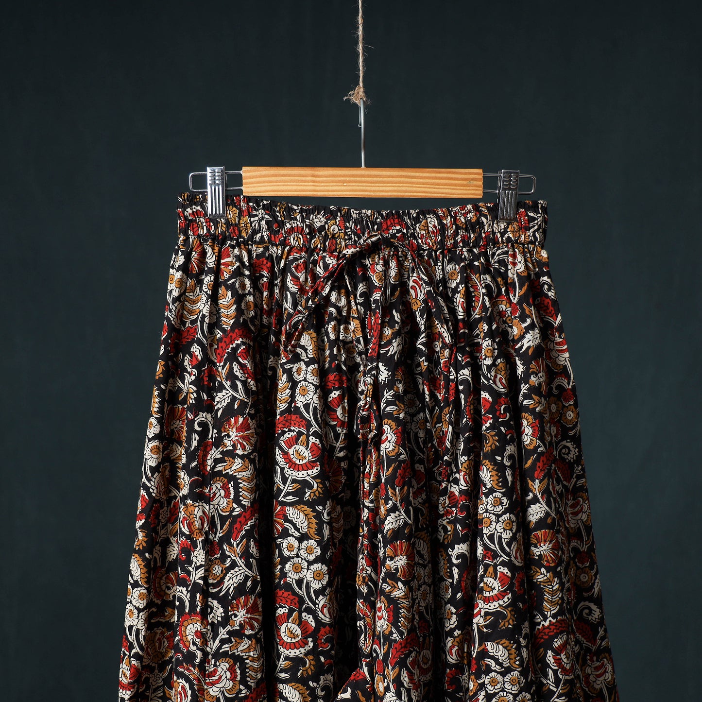 Bagru Hand Block Print 24 Kali Cotton Long Skirt with Patchwork Border 139