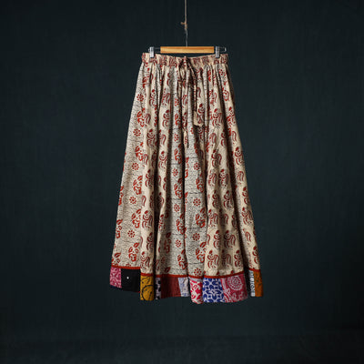 Bagru Hand Block Print 24 Kali Cotton Long Skirt with Patchwork Border 140