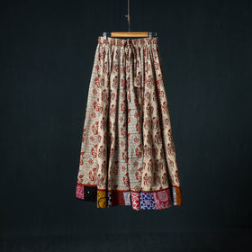 Bagru Hand Block Print 24 Kali Cotton Long Skirt with Patchwork Border 140